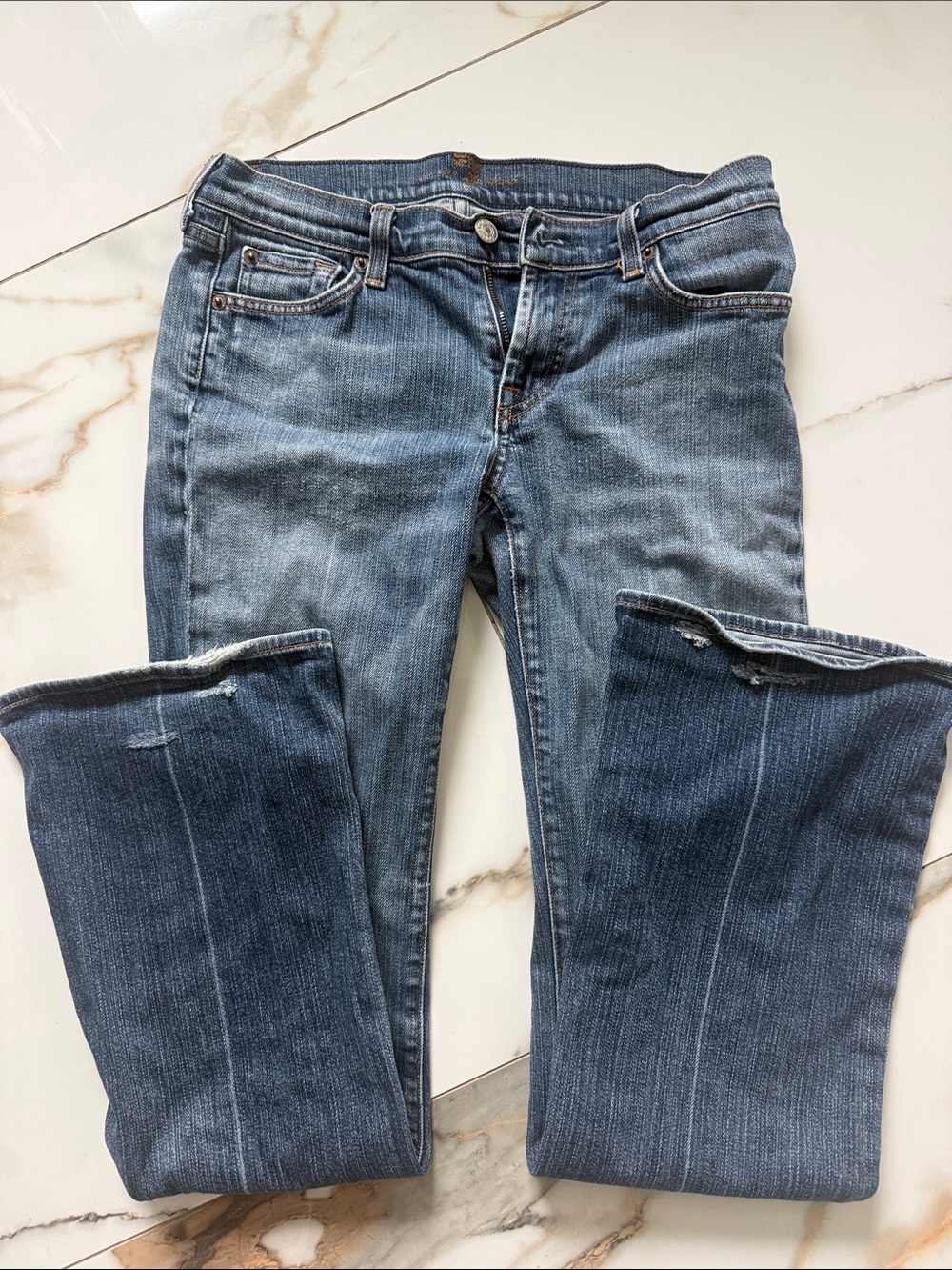 7 For All Mankind Bootcut Jeans in Faded Blue Wash